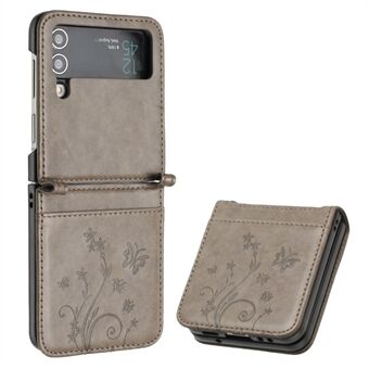 För Samsung Galaxy Z Flip4 5G PU Läder Imprinting Flower Butterflies Telefonskydd Anti-Drop Protective Case