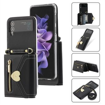 POLA För Samsung Galaxy Z Flip4 5G PU Läder Kredithållare Telefonfodral Plånbok Kickstand Zipper Pocket Cover