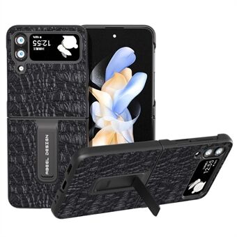 ABEEL För Samsung Galaxy Z Flip4 5G Skyddsfodral Äkta koläder+PC Kickstand Telefonfodral