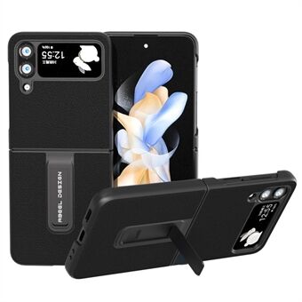 ABEEL för Samsung Galaxy Z Flip4 5G äkta koläder+PC-telefonfodral Vikbart Kickstand-fodral