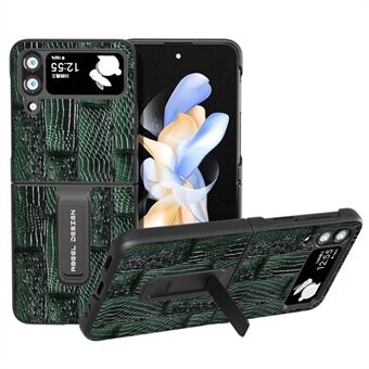ABEEL för Samsung Galaxy Z Flip4 5G Mahjong Texture Anti-halkfodral äkta koläder+PC Kickstand Telefonskydd