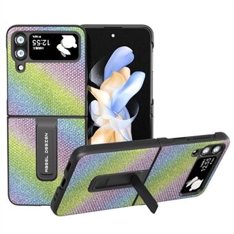 ABEEL För Samsung Galaxy Z Flip4 5G Kickstand Telefonfodral Anti Scratch PU Läderbelagd PC Rhinestone Texture Cover - Multi