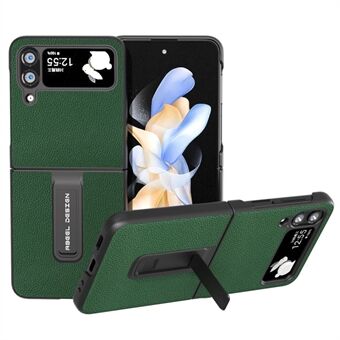ABEEL För Samsung Galaxy Z Flip4 5G telefonfodral Kickstand Kohud Läder + PC Litchi Texture Telefonfodral