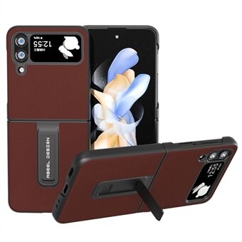 ABEEL För Samsung Galaxy Z Flip4 5G Kohud Läderbelagd PC Slim Phone Case Stöd Stötsäkert skal