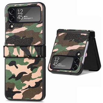 För Samsung Galaxy Z Flip4 5G kamouflagemönster telefonfodral PU läderbelagd PC Anti- Scratch skal