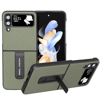 ABEEL för Samsung Galaxy Z Flip4 5G Kickstand telefonfodral PU-läderbelagd PC Carbon Fiber Texture Cover