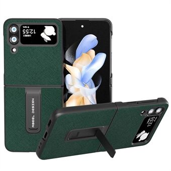 ABEEL Kickstand-fodral för Samsung Galaxy Z Flip4 5G, Cross Texture Cowhide Läderbelagd PC-telefonskal