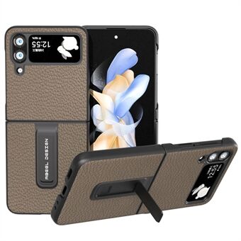 ABEEL för Samsung Galaxy Z Flip4 5G Litchi Texture Kickstand Telefonfodral Kohud Läderbelagt PC-fodral