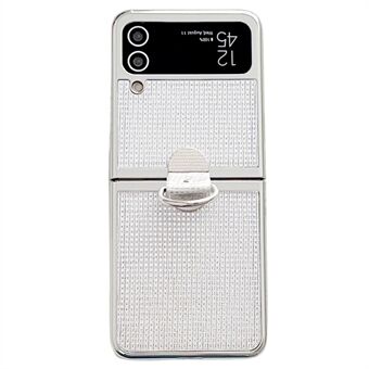 För Samsung Galaxy Z Flip4 5G / Z Flip3 5G Ring Kickstand Telefonfodral Elektroplering Läderbelagt PC-skal