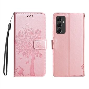 KT Imprinting Flower Series-3 telefonfodral för Samsung Galaxy A14 5G, plånboksstativ med Stand med mönster i kattträd i PU-läder med rem