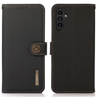 KHAZNEH För Samsung Galaxy A14 5G / A14 4G Anti- Scratch äkta läder RFID-blockerande plånboksfodral Vikbart Stand Fullt skyddsfodral