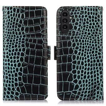 För Samsung Galaxy A14 5G Äkta nötläder Magnetlås Telefonfodral Crocodile Texture RFID Stand Plånboksfodral