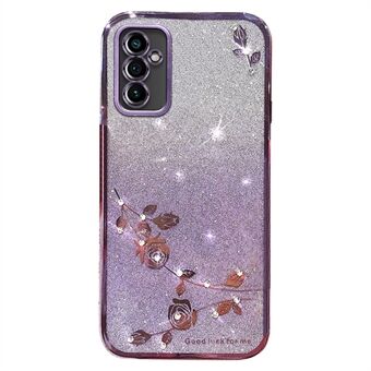 Mobilfodral för Samsung Galaxy A14 5G, Gradient Glitter Powder Rhinestone Dekor Blommönster TPU Cover Shell