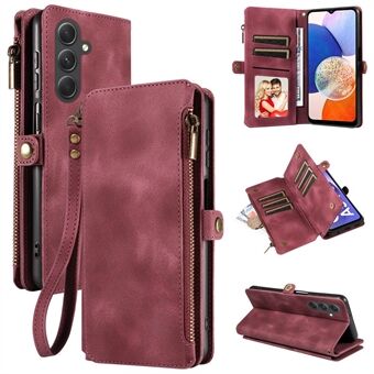 För Samsung Galaxy A14 4G / 5G Zipper Pocket Viewing Stand Plånbok Läderfodral Telefonskal med rem