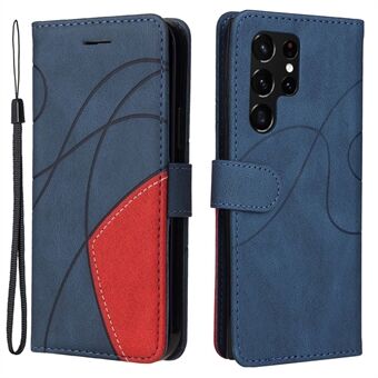 Mobilfodral för Samsung Galaxy S23 Ultra KT Leather Series-1 Dubbelfärgad Splicing Book Style PU-läder Telefonfodral Stand plånbok med rem
