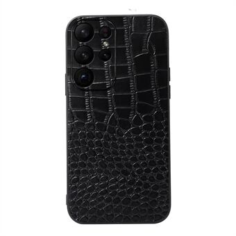 För Samsung Galaxy S23 Ultra Crocodile Texture Anti-Shock telefonfodral Äkta kohudsläderbelagd PC+TPU-skal