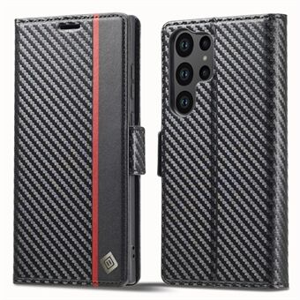 LC.IMEEKE för Samsung Galaxy S23 Ultra Carbon Fiber Texture Telefonplånboksfodral PU Läder Stötsäkert Stand Telefonskydd