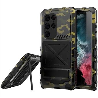 R-JUST för Samsung Galaxy S23 Ultra Phone Fodral Silikon + Metall Stötsäkert Dammtätt skal med härdat glasfilm