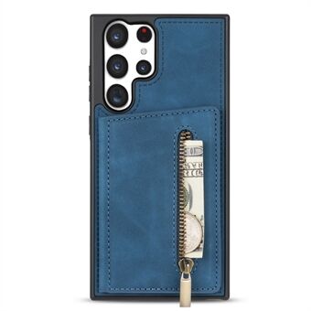 För Samsung Galaxy S23 Ultra Zipper Pocket Plånbok Telefonfodral PU Läderbelagd TPU Kickstand Bakstycke