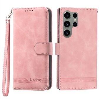 DIERFENG DF-03 Stand plånboksfodral för Samsung Galaxy S23 Ultra, PU-läderlinjer med tryckt mobilfodral