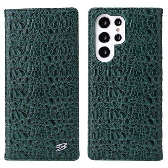 FIERRE SHANN för Samsung Galaxy S23 Ultra Stand Telefonfodral Crocodile Texture Telefonskal i äkta koläder