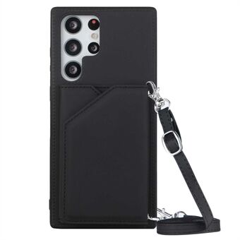 YB-1-seriens telefonfodral för Samsung Galaxy S23 Ultra korthållare Kickstand Skin-touch PU-lädertelefonfodral Axelväska