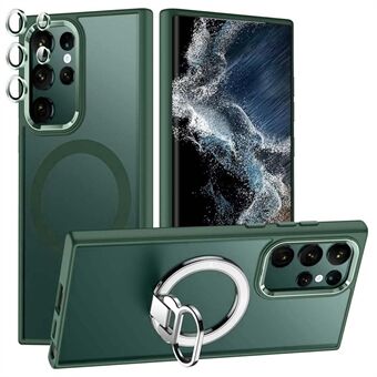 För Samsung Galaxy S23 Ultra Magnetic telefonfodral Kickstand PC-fodral med linsskydd i härdat glas