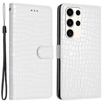 För Samsung Galaxy S23 Ultra Crocodile Texture Vikbart Stand Läderfodral Telefonplånboksfodral med handrem