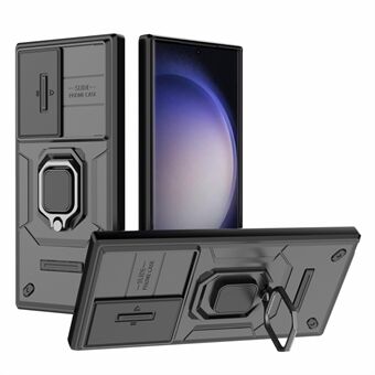 För Samsung Galaxy S23 Ultra PC+TPU Stötsäkert telefonfodral Glidelinsskydd Kickstandsskydd