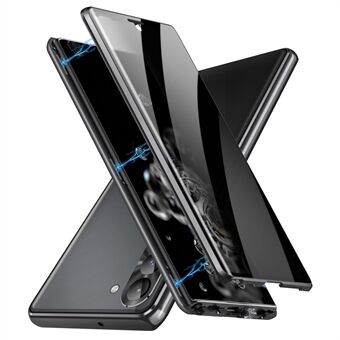 Anti-drop-telefonfodral för Samsung Galaxy S23, Anti-peep enkelsidigt härdat glas+PC-panel telefonfodral med säkerhetsspänne och magnetisk adsorption metallram
