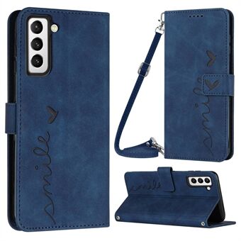 För Samsung Galaxy S23 hjärtform präglad plånbok Horisontellt Stand Skin-touch Feeling PU-läder telefonfodral med axelrem