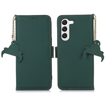 Telefonfodral i äkta läder för Samsung Galaxy S23, magnetisk sidostängning RFID-blockerande plånbok Skyddande telefonfodral med Stand