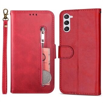 För Samsung Galaxy S23 Zipper Pocket Calf Texture Telefonfodral PU Stand Plånbok Stötsäkert skal