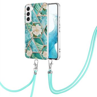 För Samsung Galaxy S23 telefonfodral YB IMD Series-4 IMD IML Elektroplering Stötsäkert fodral Marmorblommönster Mjukt TPU-fodral med snodd