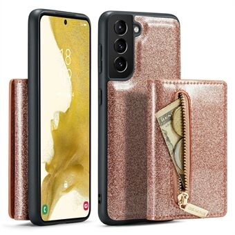 DG.MING M3-serien för Samsung Galaxy S23 Dragkedja Magnetisk löstagbar 2-i-1 telefonfodral Glitter PU-läderbelagd Kickstand-plånbok Dropsäkert telefonfodral