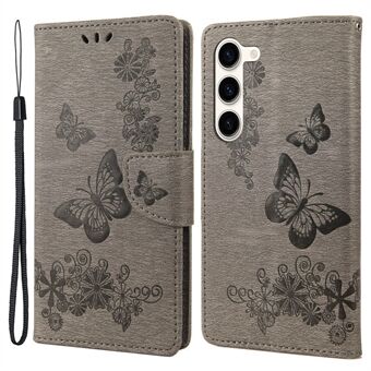 För Samsung Galaxy S23 Full Protection Phone Cover Flip Läder Telefonfodral Stand Fjärilar Blomma Imprinting Shell