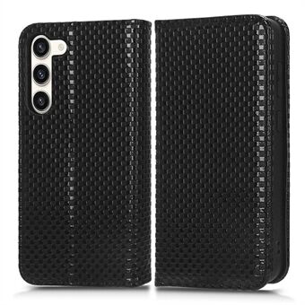 För Samsung Galaxy S23 Grid Texture PU Stand Magnetiskt autoabsorberat telefonplånboksfodral
