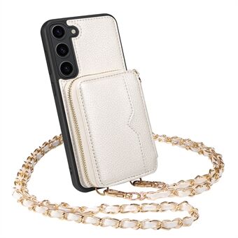 För Samsung Galaxy S23 plånboksfodral PU-läder+TPU-telefonfodral med stödkorthållare, rem