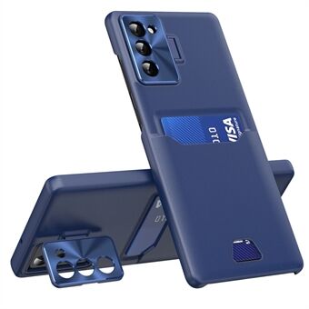 PU-läder+PC-telefonfodral för Samsung Galaxy S23-korthållare Metalllinsram Kickstand-fodral