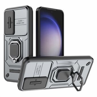 För Samsung Galaxy S23 Drop Resistant PC+TPU-telefonfodral Glidelinsskydd Kickstandsskydd