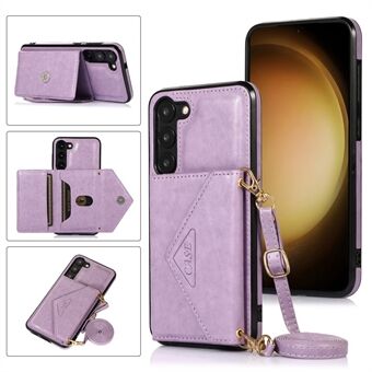 För Samsung Galaxy S23 PU Läder+TPU Kickstand Telefonfodral Korthållare Korthållare Skydd med axelrem