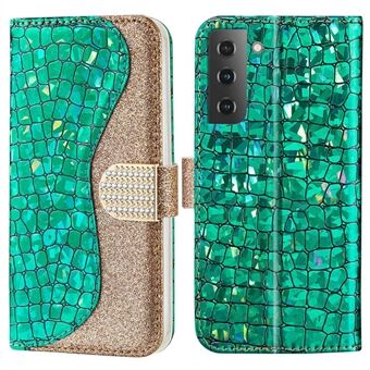 För Samsung Galaxy S23+ Crocodile Texture PU Läder Stötsäkert skal Glittrande Glitter Splicing Stand Fodral