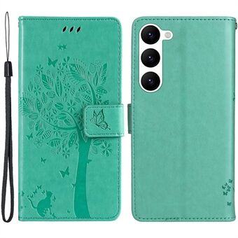 KT Imprinting Flower Series-3 telefonfodral för Samsung Galaxy S23+, Stand med plånbok i plånbok med plånbok i mönster i PU-läder med remmar