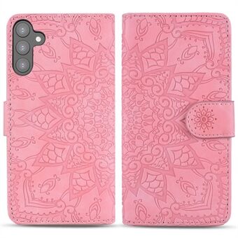 För Samsung Galaxy S23+ Fallsäkert Stand , Imprint Flower Phone Cover Plånboksdesign Calf Texture Läderfodral