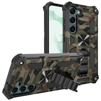 För Samsung Galaxy S23+ Camouflage Design Militärklass Drop Protective Cover Mjuk TPU Hård PC Kickstand Tufft telefonfodral
