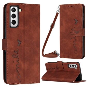 För Samsung Galaxy S23+ hjärtformad plånbok Stand Fodral Skin-touch Feeling PU-läder telefonfodral med axelrem