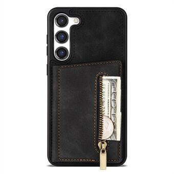 För Samsung Galaxy S23+ Zipper Pocket PU-läderbelagd TPU-fodral Kickstand Plånbok Telefonskydd