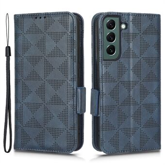 För Samsung Galaxy S23+ mobiltelefonfodral tryckt triangelmönster telefonfodral PU-läderplånbok med handledsrem