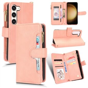 För Samsung Galaxy S23+ Anti-fall plånbok med dragkedja Telefonfodral Mobilfodral med 2 remmar