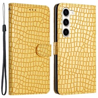 För Samsung Galaxy S23+ Crocodile Texture PU- Stand Telefonplånboksfodral med handrem